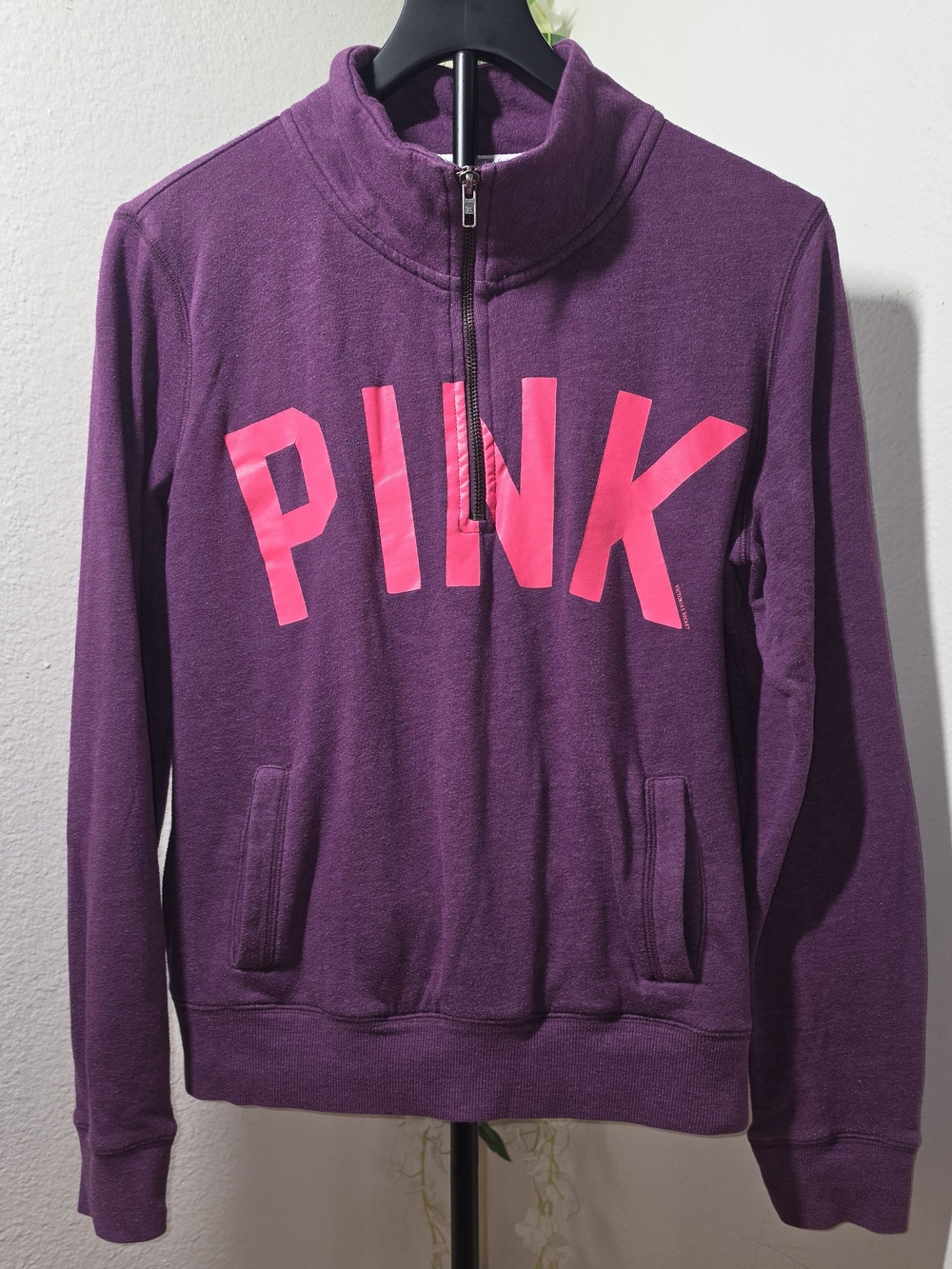 PINK Victoria's Secret Half-Zip Pullover - Purple with Hot Pink Logo